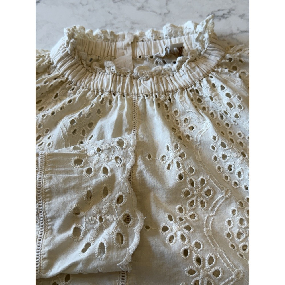 Jennifer & Grace Blouse • Cropped Embroidered Eyelet Long Sleeve Ivory • Medium - Picture 10 of 10